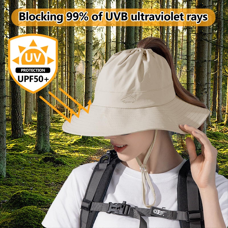 Dukars Sun Hat for Women Men with Ponytail Hole, UPF 50+ Wide Brim Bucket Hat for Fishing Hiking Gardening Grey - Image 3